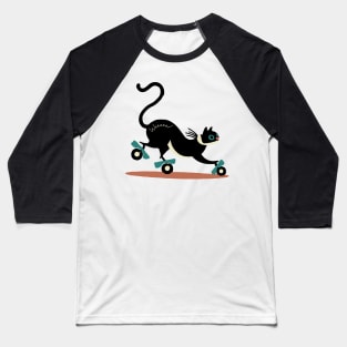 Funny Cat On Roller Skates Baseball T-Shirt